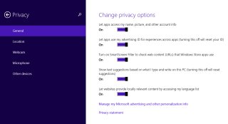 Настройки приватности в Windows 8.1